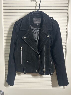 Blank NYC Black Faux Suede Biker Jacket with Belt - Women